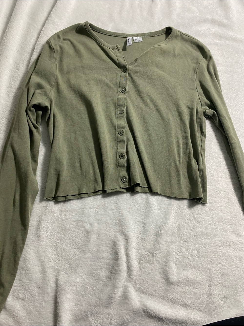 Divided Olive Button-Front Long Sleeve Crop Top